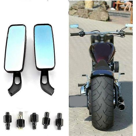 Specchietto retrovisore per moto 8/10mm, nero, quadrato, convesso, laterale, vetro blu, compatibile con Harley Honda Suzuki Yamaha Kawasaki (1/4)