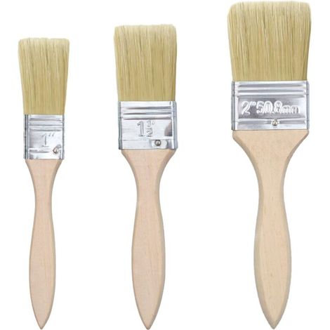 Lot de 3 Pinceaux à Peinture.Pinceaux Peinture Mur.Pinceau Plat Peinture.Pinceau Plat.Manche en Bois.pour Travaux de Peinture avec Peintures et Vernis(25.35.47mm de Largeur)