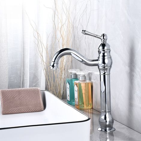 Robinet Lavabo Haut Rotatif à 360 °Mitigeur Lavabo Pour Salle De Bain Et Lavabo Robinet Salle Bain Robinet De Levier Monotrou Vasque, Chrome (1/5)