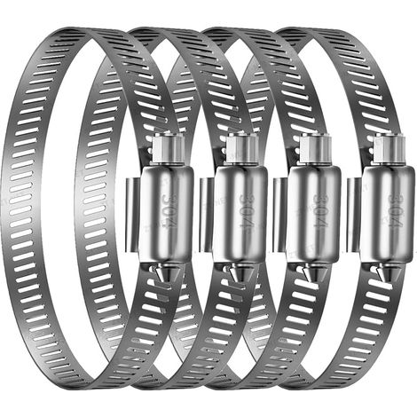 4 Pcs 304 en Acier Inoxydable Colliers de Serrage (30CM) Tuyau Réglable en Inox Serre-Joints à Tuyau Clips Colliers de Serrage Assortiment de Hose Clamp pour Applications Automobiles (1/5)