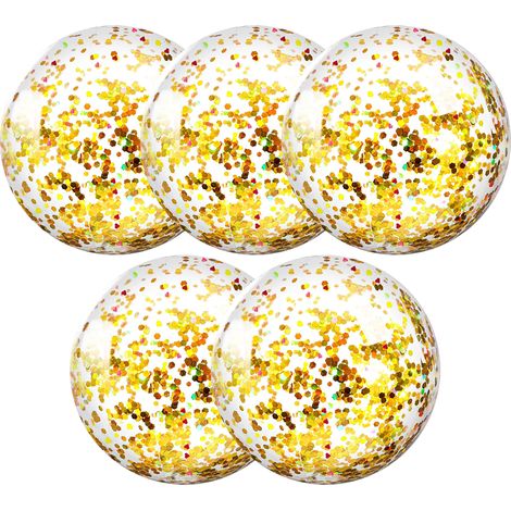 Ballon Plage Gonflable - Transparent PVC - Avec Paillettes Mobiles À L'Intérieur - Pour Piscine Plage Extérieur - Lot De 5 (1/5)