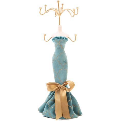 Présentoir à bijoux rétro européen personnalisé, motif paon bleu et or, idéal pour les cadeaux de mariage en vitrine. Format moyen.
