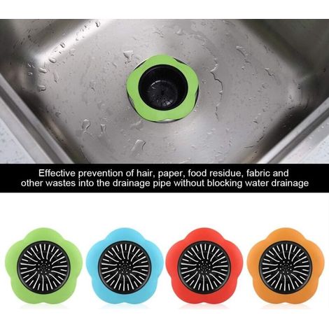 Set di 4 tappi di scarico in plastica a forma di fiore per lavelli, accessori per cucina e bagno. (1/4)