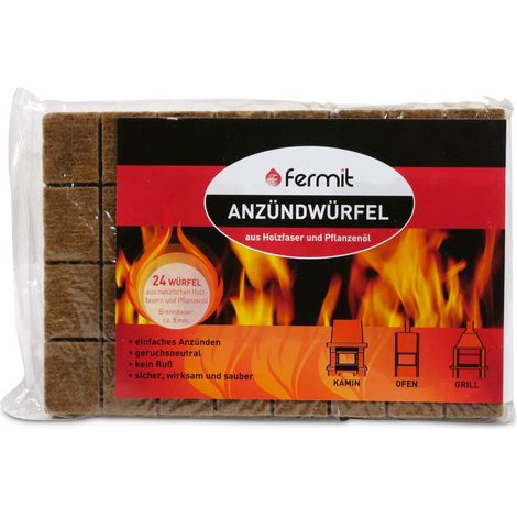 Fermit Anzündwürfel aus Holzfaser & Pflanzenöl für Ofen Kamin Grill - 24 Würfel