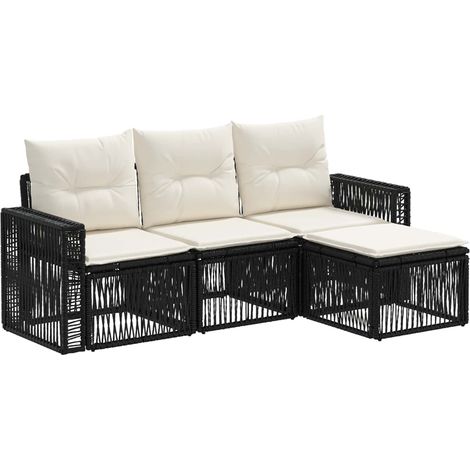 Gartensofa-set 4 pcs Schwarz und Cremeweiß Poly-Rattan vidaXL