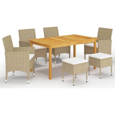 Ensemble table et chaises de jardin beiges 7 pièces (1/5)