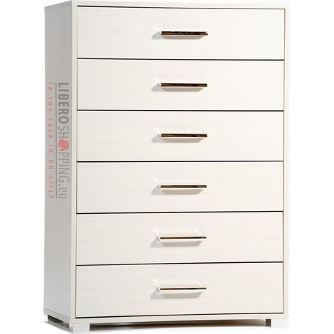 Cassettiera in legno con 6 cassetti 81x118h cm Bianco Frassino (1/2)