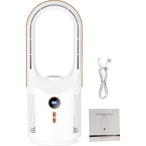 Ventilatore da Tavolo Senza Pale, 5 Velocità Silenzioso con Luce Notturna LED – Design Moderno in PP, Ricaricabile USB – Ideale per Ufficio e Camera da Letto (1/5)