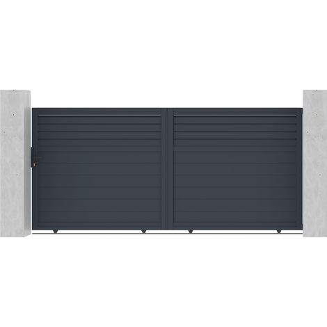 Casanoov – Portail aluminium coulissant 350x160cm – Design semi-ajouré pour occultation – Aluminium gris anthracite RAL 7016 – Kit de montage inclus (1/4)