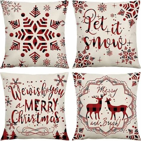 4 federe per cuscini a tema natalizio, con fiocchi di neve, federe natalizie, copricuscini natalizi, federe natalizie per divano (1/5)