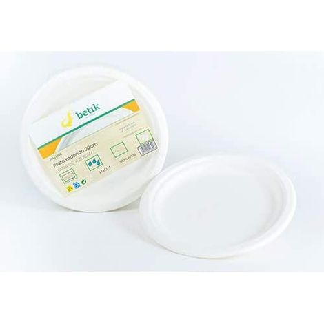Packung mit 50 runden Zuckerrohrtellern 17cm betik cu300