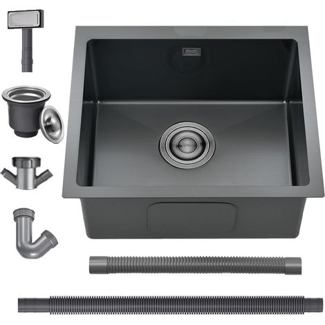 Evier Cuisine 55 X 45 cm, Evier Inox 1 Bac, Noir (1/5)