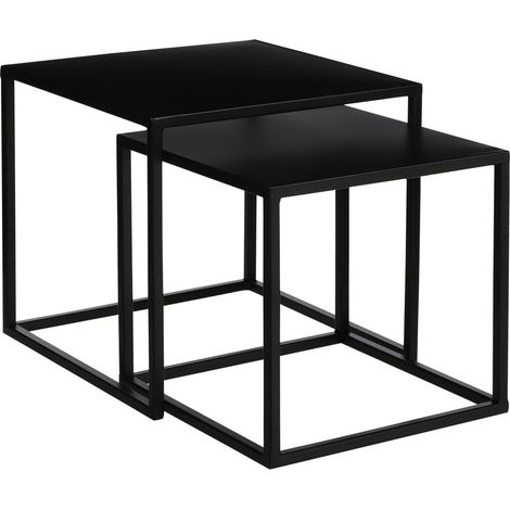 Lot de 2 tables d'appoint en métal noir bout de canapé et support plante style industriel - PANGIVO (1/5)