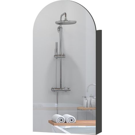 Armoire à Miroir de Salle de Bains avec Miroir Cintré Sans Cadre et Étagères en Verre Réglables, Meuble Miroir Mural avec Charnières à Fermeture Douce, 40 x 12 x 80 cm (Noir) (1/5)