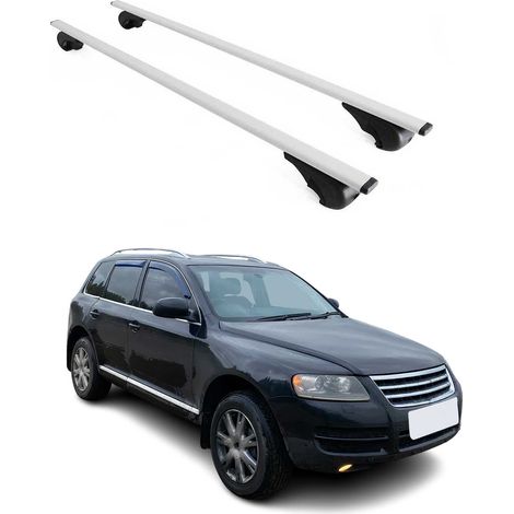 OMAC Dachträger Querträger für VW Touareg I 2002-2010 – Abschließbar – Max. 75 kg – 2 Stangen Stahl Silber (1/5)