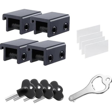 Verrous pour fenêtres coulissantes (lot de 4), verrous de sécurité pour fenêtres avec clés, fenêtre coulissante en aluminium réglable [jkw] (1/5)