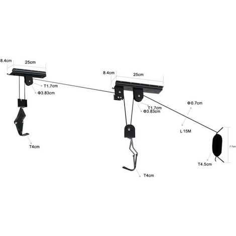 Wiltec Support ascenseur vélo 20 kg, 77 x 45 mm / 84 x 250 mm, Porte bicyclette, Rack de rangement garage stockage élévateur plafond (1/4)