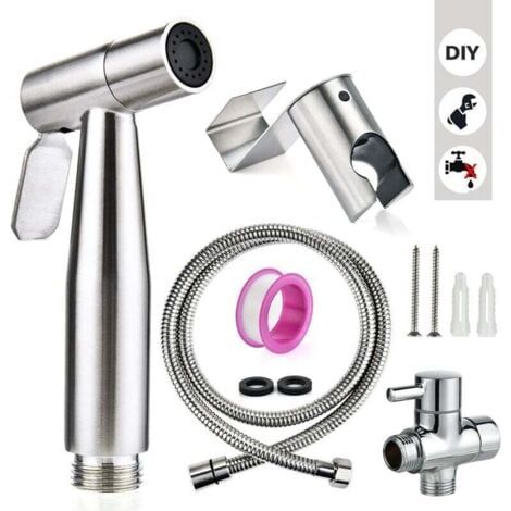 Kit Bidet WC avec Douchette - Pulverisateur Bidet a Main- Pomme de Douche Toilette avec Tuyau + Support en Inox (1/4)