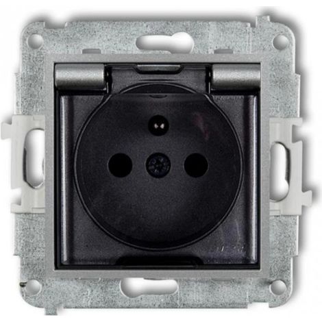 Mini enchufe antisalpicaduras IP44 con obturadores, tapa ahumada, color plata metalizado 7MGPB-1zdp