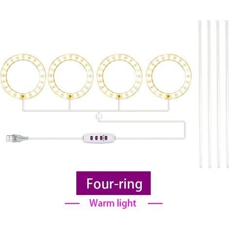 Lampes de croissance pour plantes Lampe de croissance LED annulaire (4 têtes jaune soleil, USB 5 V CC) avec contrôle, idéale pour les semis et la culture en intérieur Spectre complet Convient aux plan (1/5)