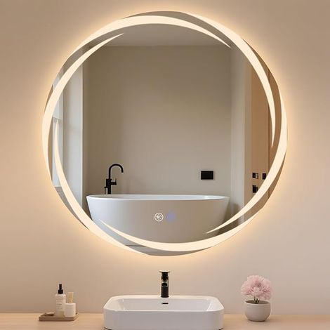 GBLY Espejo de baño redondo  con iluminación - Espejo de pared LED de 70 cm IP44 Espejo de baño redondo con función táctil, con luz regulable - Función de interruptor y antivaho (1/5)