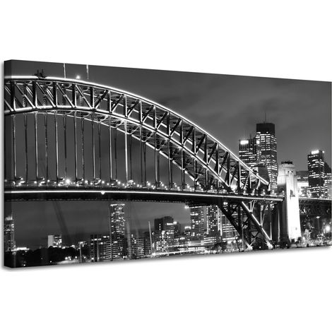 Leinwandgemälde Architektur Brücke bei Nacht 120x60 cm Stadtlichter