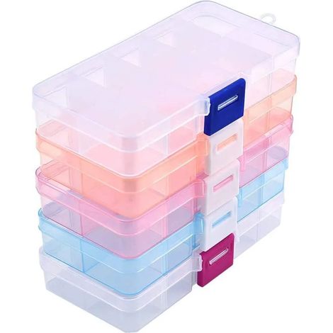 Boîte de rangement, lot de 5, coffret de rangement en plastique, boîte à bijoux avec séparateurs réglables, conteneur de stockage pour bijoux, bagues, boucles d'oreilles, accessoires d'art. (1/5)