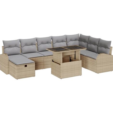 Garden Sofa Set 9 pcs Beige Poly Rattan vidaXL (1/5)