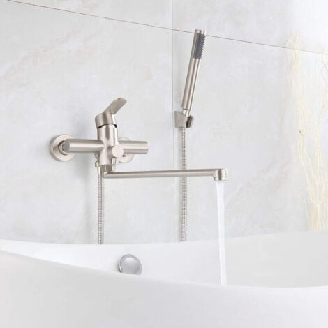 Robinet de baignoire mitigeur mural en acier inoxydable 304 – Douchette orientable 35 cm – Finition brossée anti-corrosion (1/5)