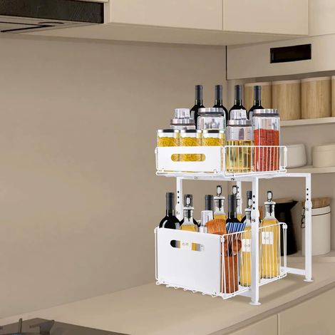 1 Étagère Coulissante Métal, Acier Carbone, 2 Niveaux, Antidérapant, Cuisine Salle De Bain (1/5)