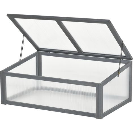 Mini invernadero de jardín de madera gris 100 x 65 x 40 cm con tapa abatible (1/5)