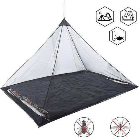 Tente de camping (220 x 120 x 100 cm), moustiquaire de camping avec sac de transport, piquet de sol, anneau lumineux en maille, tente extérieure, moustiquaire, voyage, randonnée, pêche (1/5)
