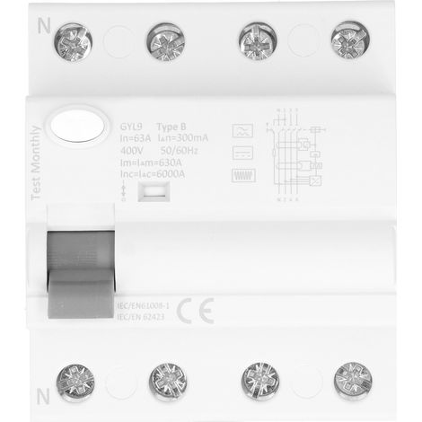 Disjoncteur différentiel 4P 63A 300mA 400V GYL9-B, interrupteur de protection contre les fuites de courant, disjoncteur de sécurité pour tableau électrique (1/5)