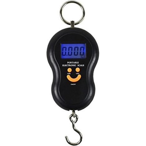 Balanza para equipaje, báscula de pesca, báscula colgante, báscula electrónica, capacidad máxima de 50 kg para pesca, maletas, viajes y uso doméstico, color negro (1/5)