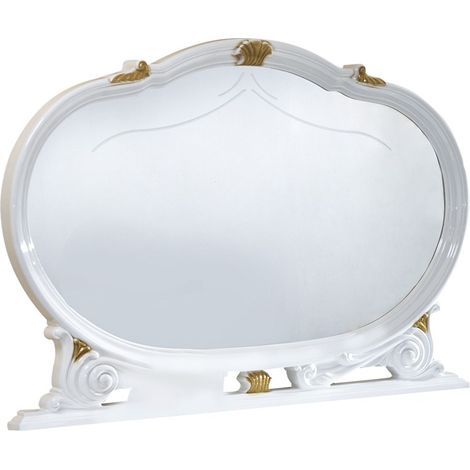 Miroir mural bois vernis laqué brillant blanc et doré Lesly 130cm (1/2)