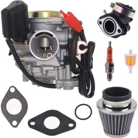 Compatible avec le carburateur 4 temps GY6 pour scooter 49cc 50cc Taotao Go Kart Moped Moteurs PD18J Carburateur 139QMB avec filtre à air Collecteur d'admission (1/4)