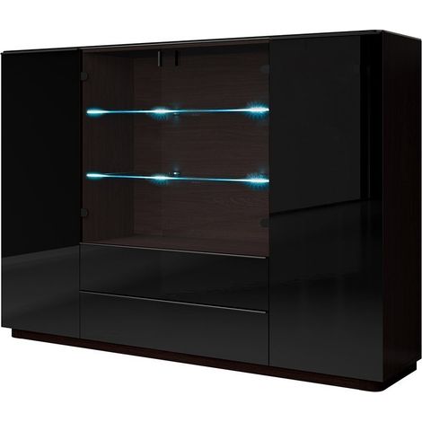 Buffet alto TONGA 187.6x134x43.5 cm con 4 puertas, 2 cajones y LED, color wengué (1/4)
