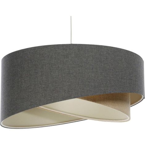 Suspension bohème tissu et chanvre réglable ambiance chaleureuse - Ø 40 cm - H20 cm (1/5)