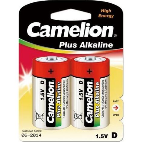 Pile LR20 - Alcaline 1,5 V - Capacité 21000 mAh - Hauteur 61,3 mm Diamètre 33,2 mm - Pour Appareils Mono D - Lot de 2