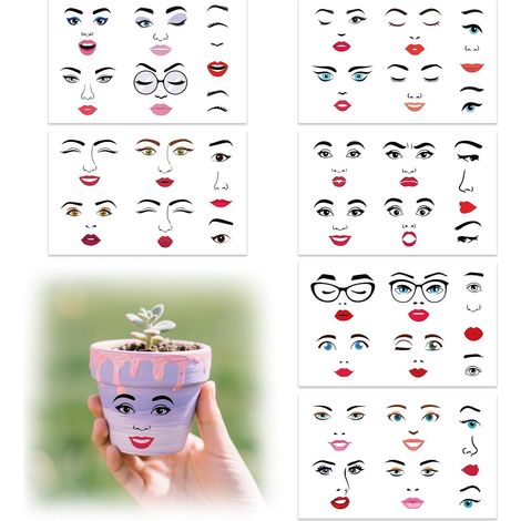 6 Feuilles d'Autocollants pour Pots de Fleurs, Autocollants Créatifs Yeux Sourcils Nez Bouche et Lèvres pour Fêtes de Fin d'Année et Projets Bricolage (1/5)