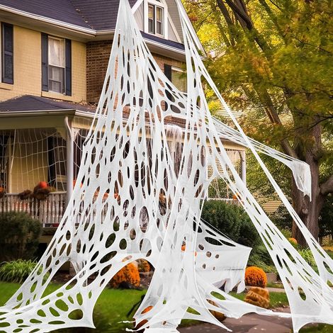 Sollbry Décoration de Toile d'araignée géante d'halloween,coupez Votre Propre Filet d'araignée Extensible,décoration de Toile Flexible pour Halloween (1/5)