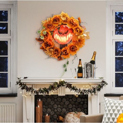 Corona de Halloween luminosa para colgar con cara de calabaza, 44 LED, naranja DESVIAE (1/5)