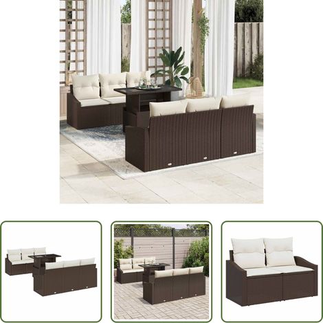 vidaXL Jardin extérieur -  Ensemble de canapé de jardin 7 pcs Marron polyrotin (1/5)