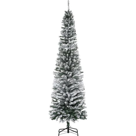 Árbol de Navidad 225 cm árbol de Navidad artificial nevado con 738 ramas y soporte de metal árbol navideño para salón verde y blanco (1/5)