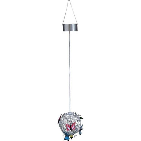 Lampe décorative solaire ronde suspendue pour jardin avec papillon et structure tissée, veilleuse extérieure (1/5)