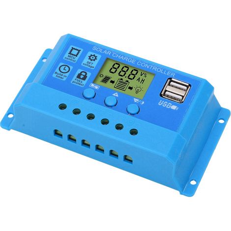 12V/24V PWM-Solarladeregler mit LCD-Bildschirm, einstellbaren Parametern, 2 USB-Anschlüssen, blauer Batterieregler (1/5)