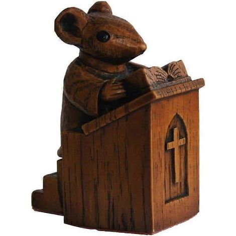 Kirchenmaus auf der Kanzel, Kleine Kirchenmaus – Der Pfarrer auf der Kanzel, Holzfigur einer Kirchenmaus, Sammlerfigur, Christ Church-Ständer