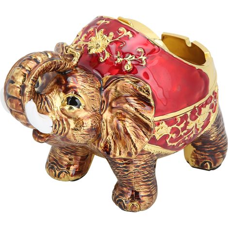 Cendrier sphérique vintage innovant en alliage de zinc, motif éléphant, avec couvercle, multifonctionnel, pour bureau et maison, or et rouge, couleurs vives (1/5)