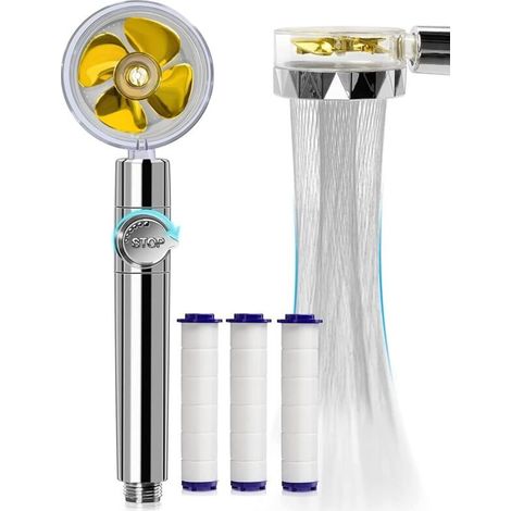 Hand shower. Anti-limescale shower head, water saving. High-pressure propeller shower head with three-stage filtration system and 3 replaceable PP cotton filters. (1/5)