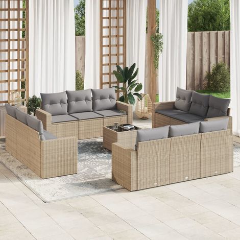 Set comedor de jardín con cojines 13 pzas ratán sintético beige vidaXL (1/3)